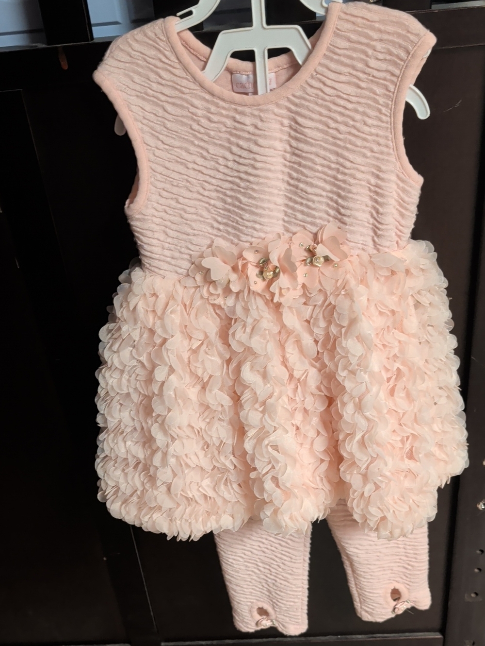 Baby Girl Peach Rosette Party Dress & Leggings